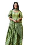 SUTI KAPDA_Green Banarasi Silk Woven Paisley V-neck Checkered Anarkali With Dupatta _at_Aza_Fashions