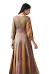 SUTI KAPDA_Brown Madras Silk Bandhej V-neck Pattern Anarkali _at_Aza_Fashions