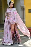 Buy_Suti Kapda_Pink Saataan Silk Handpainted Floral Sweetheart Lehenga Set _at_Aza_Fashions