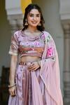Shop_Suti Kapda_Pink Saataan Silk Handpainted Floral Sweetheart Lehenga Set _Online_at_Aza_Fashions