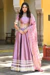 Buy_SUTI KAPDA_Pink Taffeta Silk Embellished Lace Square Border Lehenga Set _at_Aza_Fashions