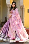 Buy_SUTI KAPDA_Pink Taffeta Silk Embellished Lace Square Border Lehenga Set 