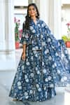 Buy_SUTI KAPDA_Blue Chanderi Printed Floral Blossom Mandarin Collar Vine Lehenga Set _Online_at_Aza_Fashions