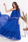 SUTI KAPDA_Blue Chiffon Printed Bandhej One Shoulder Dress _Online_at_Aza_Fashions