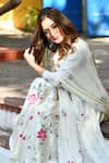 Shop_SUTI KAPDA_Off White Saataan Silk Handpainted Floral Round Anarkali Pant Set _Online_at_Aza_Fashions