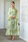 Buy_SUTI KAPDA_Green Chiffon Printed Floral Bouquet V-neck Dress _at_Aza_Fashions