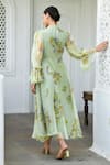 SUTI KAPDA_Green Chiffon Printed Floral Bouquet V-neck Dress _Online_at_Aza_Fashions