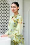 Shop_SUTI KAPDA_Green Chiffon Printed Floral Bouquet V-neck Dress _Online_at_Aza_Fashions