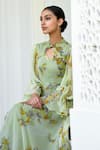 SUTI KAPDA_Green Chiffon Printed Floral Bouquet V-neck Dress _at_Aza_Fashions