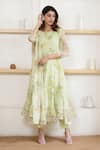 Buy_SUTI KAPDA_Green Chiffon Printed Floral Round Anarkali Pant Set _at_Aza_Fashions