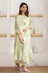 Shop_SUTI KAPDA_Green Chiffon Printed Floral Round Anarkali Pant Set _Online_at_Aza_Fashions