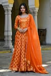 Buy_SUTI KAPDA_Orange Banarasi Silk Woven Paisley Square Zari Anarkali With Dupatta _at_Aza_Fashions