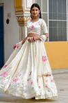 Buy_SUTI KAPDA_Off White Saatan Silk Hand Embroidered Lotus Leaf Pattern Lehenga Blouse Set _at_Aza_Fashions