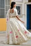 Shop_SUTI KAPDA_Off White Saatan Silk Hand Embroidered Lotus Leaf Pattern Lehenga Blouse Set _at_Aza_Fashions