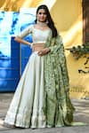 Buy_SUTI KAPDA_Off White Taffeta Hand Embroidered Gota Leaf Neck Detailed Lehenga Set _at_Aza_Fashions