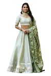 Shop_SUTI KAPDA_Off White Taffeta Hand Embroidered Gota Leaf Neck Detailed Lehenga Set _Online_at_Aza_Fashions