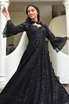 Shop_SUTI KAPDA_Black Rayon Hand Embroidered Sequin Cut-out Detailed Maxi Dress _Online_at_Aza_Fashions