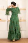 Shop_SUTI KAPDA_Green Chiffon Hand Embroidered Bandhani V Neck Pattern Gown _at_Aza_Fashions