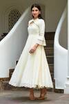 Suti Kapda_Off White Rayon Embroidery Open Neck Ruffle Detailed Neckline Dress _Online_at_Aza_Fashions
