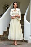 Buy_Suti Kapda_Off White Rayon Embroidery Open Neck Ruffle Detailed Neckline Dress _Online_at_Aza_Fashions