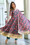 Shop_Suti Kapda_Blue Chanderi Gota Patti, Embroidery Collared Floral Pattern Anarkali Set _Online_at_Aza_Fashions