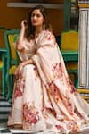 SUTI KAPDA_Beige Chanderi Hand Embroidered Floral Blunt V Neck Print Lehenga Set _at_Aza_Fashions