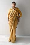 Buy_Shorshe Clothing_Gold Crushed Tissue Hand Embroidered Bead Woven Saree _at_Aza_Fashions