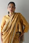 Shorshe Clothing_Gold Crushed Tissue Hand Embroidered Bead Woven Saree _at_Aza_Fashions