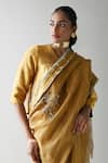 Buy_Shorshe Clothing_Gold Crushed Tissue Hand Embroidered Bead Woven Saree 