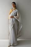 Buy_Shorshe Clothing_Silver Crushed Tissue Hand Embroidered Bead Woven Saree _at_Aza_Fashions