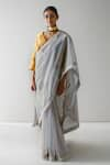 Shorshe Clothing_Silver Crushed Tissue Hand Embroidered Bead Woven Saree _Online_at_Aza_Fashions