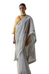 Buy_Shorshe Clothing_Silver Crushed Tissue Hand Embroidered Bead Woven Saree _Online_at_Aza_Fashions