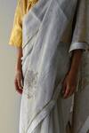 Shorshe Clothing_Silver Crushed Tissue Hand Embroidered Bead Woven Saree _at_Aza_Fashions