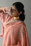 Buy_Shorshe Clothing_Pink Brocade Notched Round Neck Saree Blouse _Online_at_Aza_Fashions