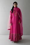 Shorshe Clothing_Pink Silk Embroidered Zardozi V Neck Noor Anarkali _Online_at_Aza_Fashions