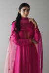 Buy_Shorshe Clothing_Pink Silk Embroidered Zardozi V Neck Noor Anarkali _Online_at_Aza_Fashions