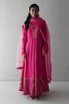 Buy_Shorshe Clothing_Pink Organza Lace Trim Detailed Ombre Dupatta _Online_at_Aza_Fashions