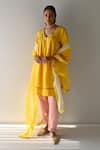 Buy_Shorshe Clothing_Yellow Organza Lace Trim Flower Patch Detailed Ombre Dupatta _at_Aza_Fashions