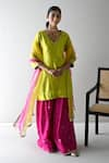 Buy_Shorshe Clothing_Green Silk Brocade Woven Flower V Neck Anu Kurta And Sharara Set _at_Aza_Fashions