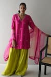 Buy_Shorshe Clothing_Pink Silk Brocade Woven Floral V Neck Kurta And Sharara Set _at_Aza_Fashions