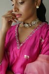 Buy_Shorshe Clothing_Pink Silk Brocade Woven Floral V Neck Kurta And Sharara Set _Online_at_Aza_Fashions