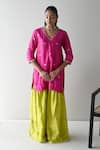 Shop_Shorshe Clothing_Pink Silk Brocade Woven Floral V Neck Kurta And Sharara Set _Online_at_Aza_Fashions