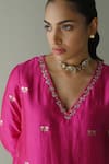 Buy_Shorshe Clothing_Pink Silk Brocade Woven Floral V Neck Kurta And Sharara Set 