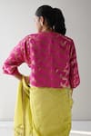 Shop_Shorshe Clothing_Pink Brocade Woven Floral Notched Jhabla Saree Blouse _at_Aza_Fashions