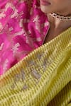 Shorshe Clothing_Pink Brocade Woven Floral Notched Jhabla Saree Blouse _Online_at_Aza_Fashions