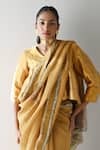 Shorshe Clothing_Gold Handloom Tissue Plain V Neck Saree Blouse _at_Aza_Fashions