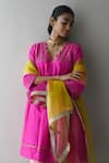 Shorshe Clothing_Pink Kurta Pure Silk Embroidery Zardozi Scallop V Neck And Salwar Set _Online_at_Aza_Fashions