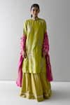 Shorshe Clothing_Green Handloom Tissue Embroidery Zardozi Round Kurta And Skirt Set _Online_at_Aza_Fashions