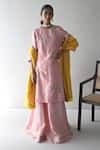 Buy_Shorshe Clothing_Pink Handloom Tissue Embroidery Zardozi Round Floral Kurta And Skirt Set _at_Aza_Fashions