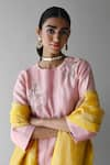 Shop_Shorshe Clothing_Pink Handloom Tissue Embroidery Zardozi Round Floral Kurta And Skirt Set _Online_at_Aza_Fashions